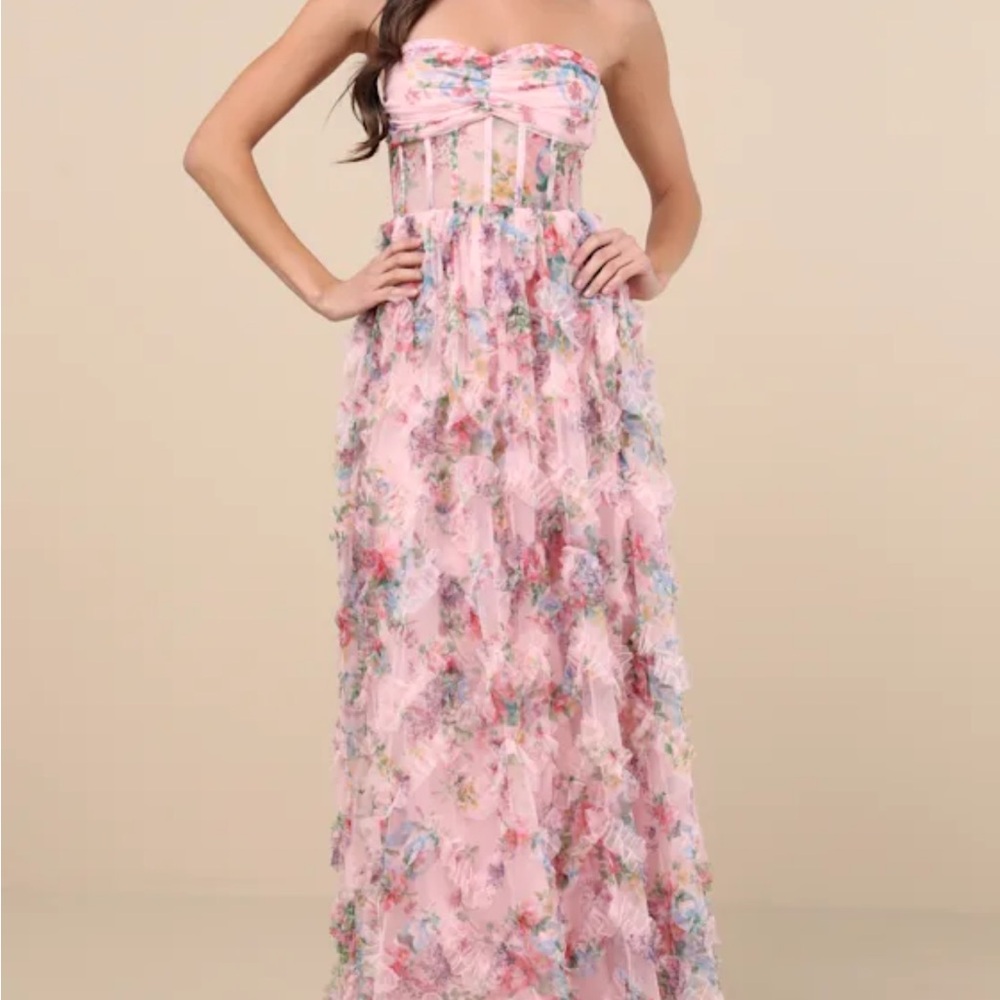Floral Pink Strapless Dress